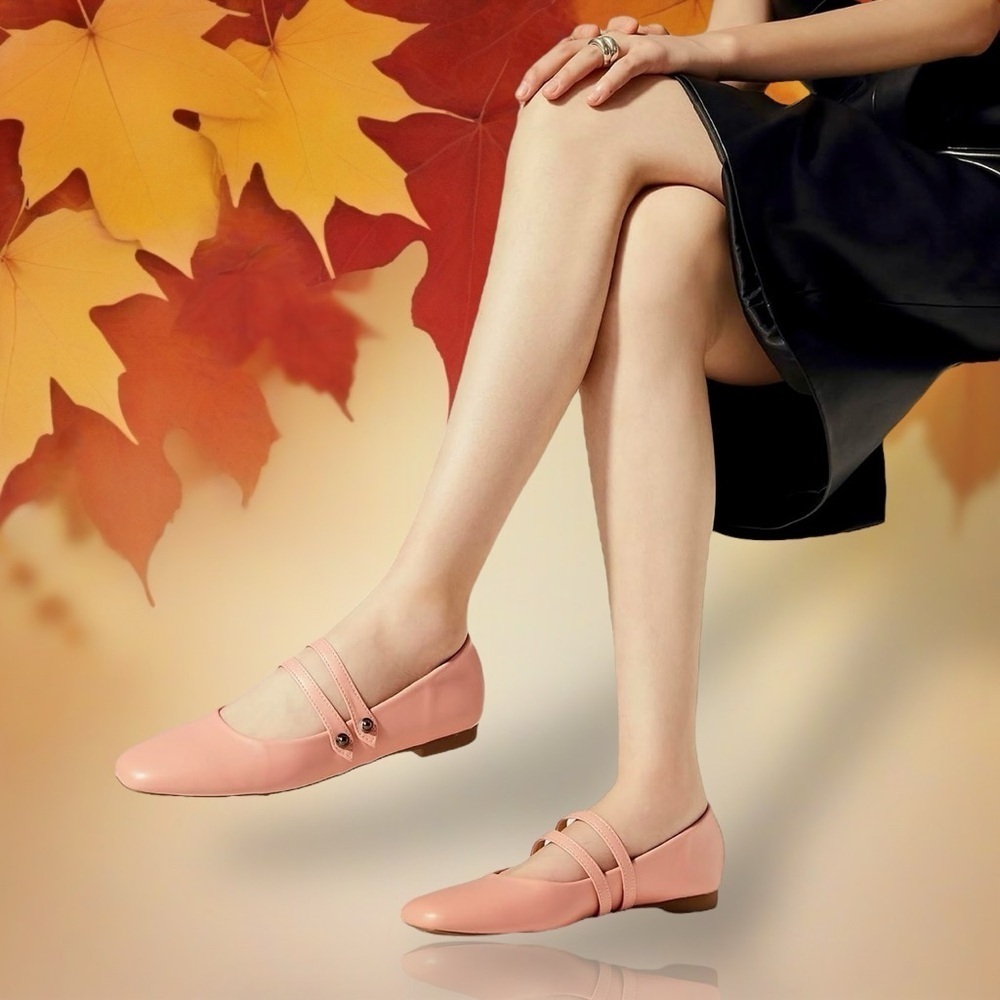 NWOT C. Paravano Square Toe Double Strap Mary Jane Flats in Pink Size 41 = 10.5